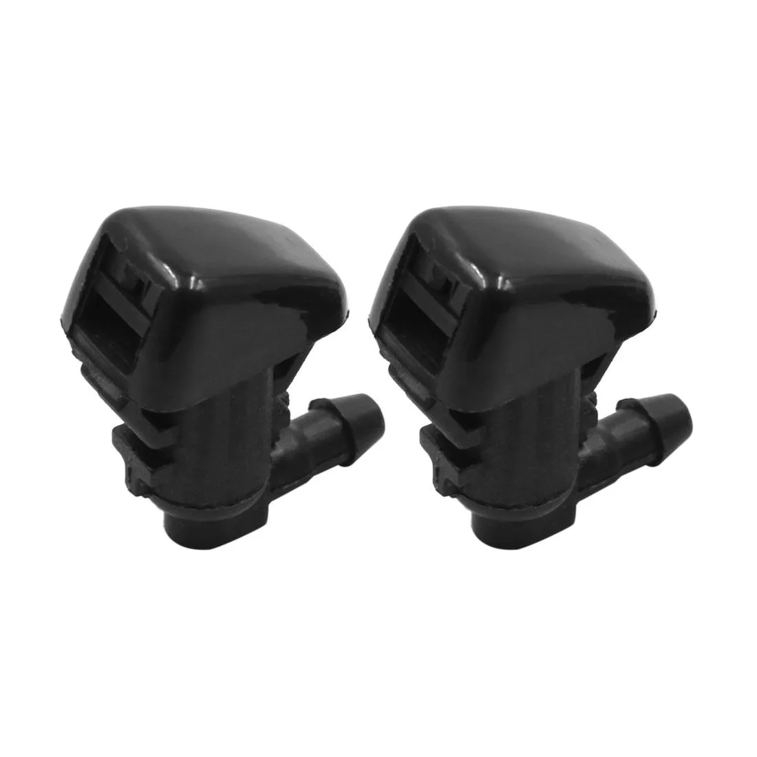 Two small black plastic windshield washer nozzles with 3mm inlet holes