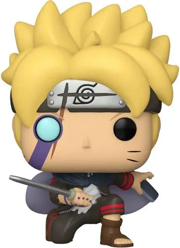 Vinyl Funko Pop figure of Boruto with facial markings, stylised oversized head, matte finish