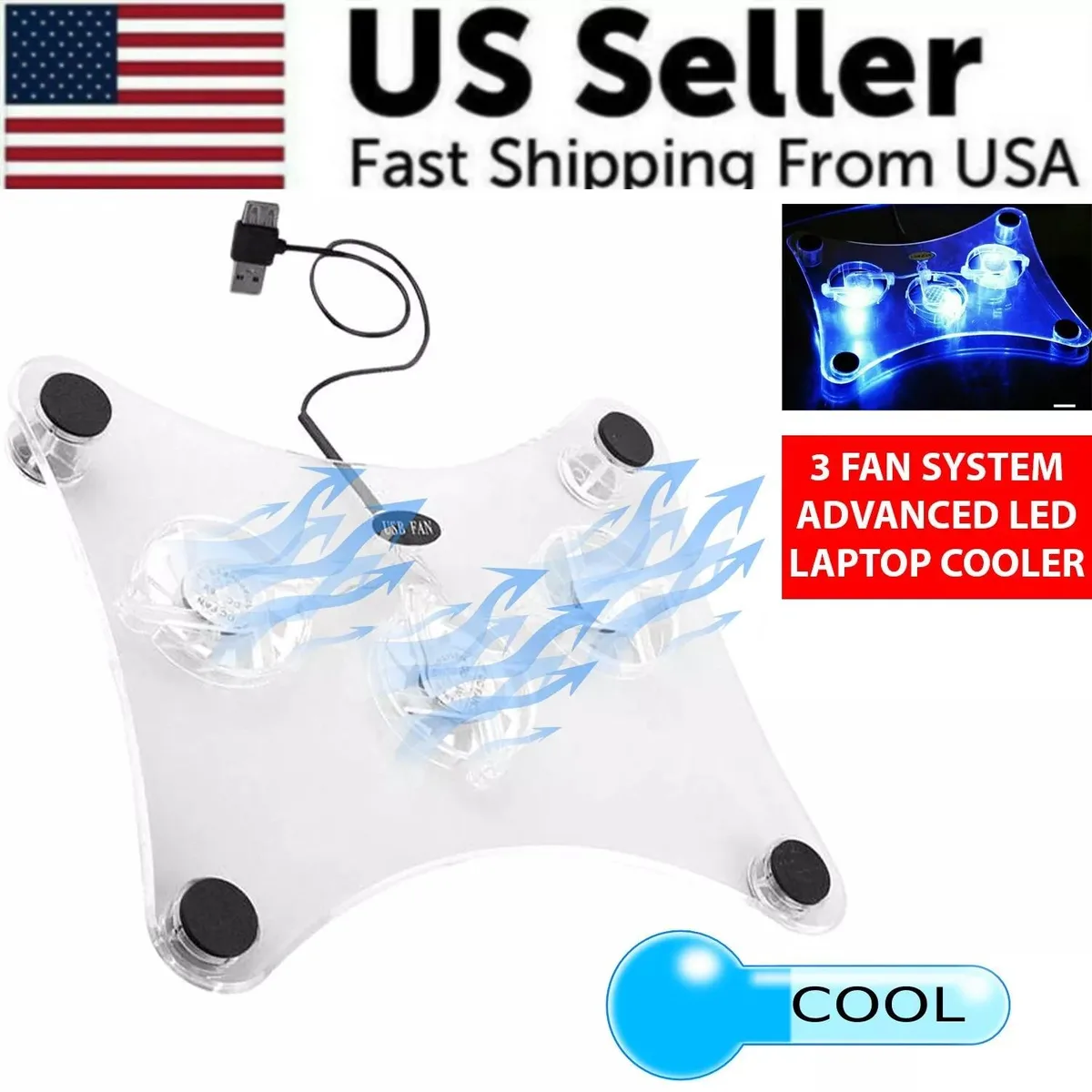NShi NShi 3-Fan USB Laptop Cooling Pad Blue LED 13 — product photo