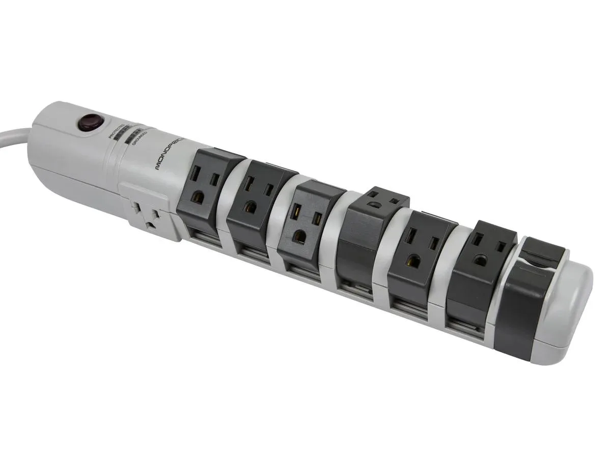 Monoprice Inc. Monoprice 111146 8-Outlet Rotating Surge Protector 2160 Joules Gray — product photo