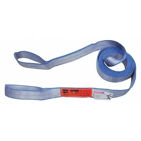 Flat gray polyester web sling, two feet long, two inches wide, single ply, flat eye ends
