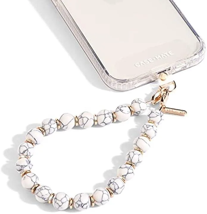 TAURKENAM TAURKENAM Phone Charm Beaded Marble Wrist Strap White Marble — product photo