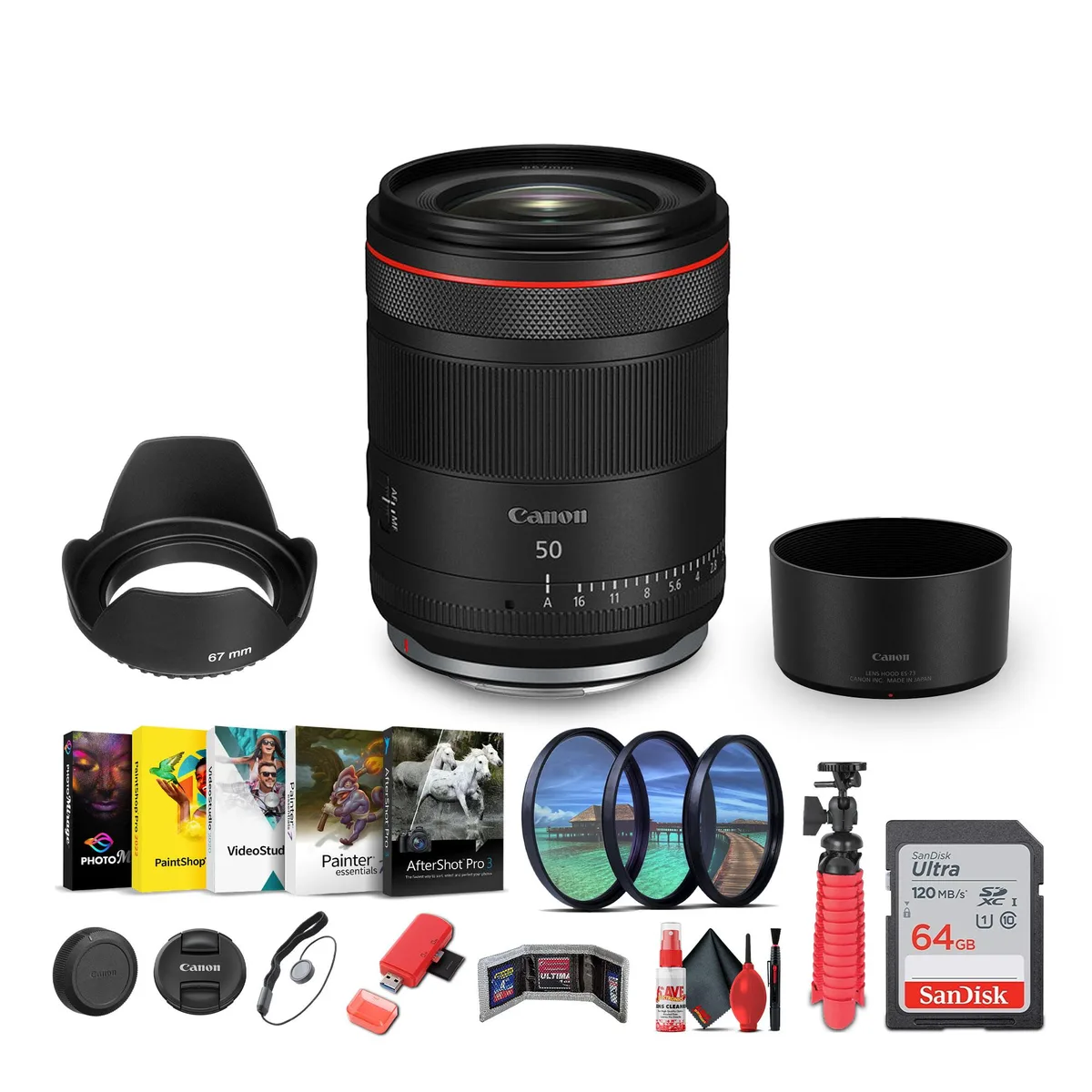 Canon Canon RF 50mm f/1.4 L VCM Lens Kit with 64GB Card, 67mm Filters, Tripod & Backpack — product photo