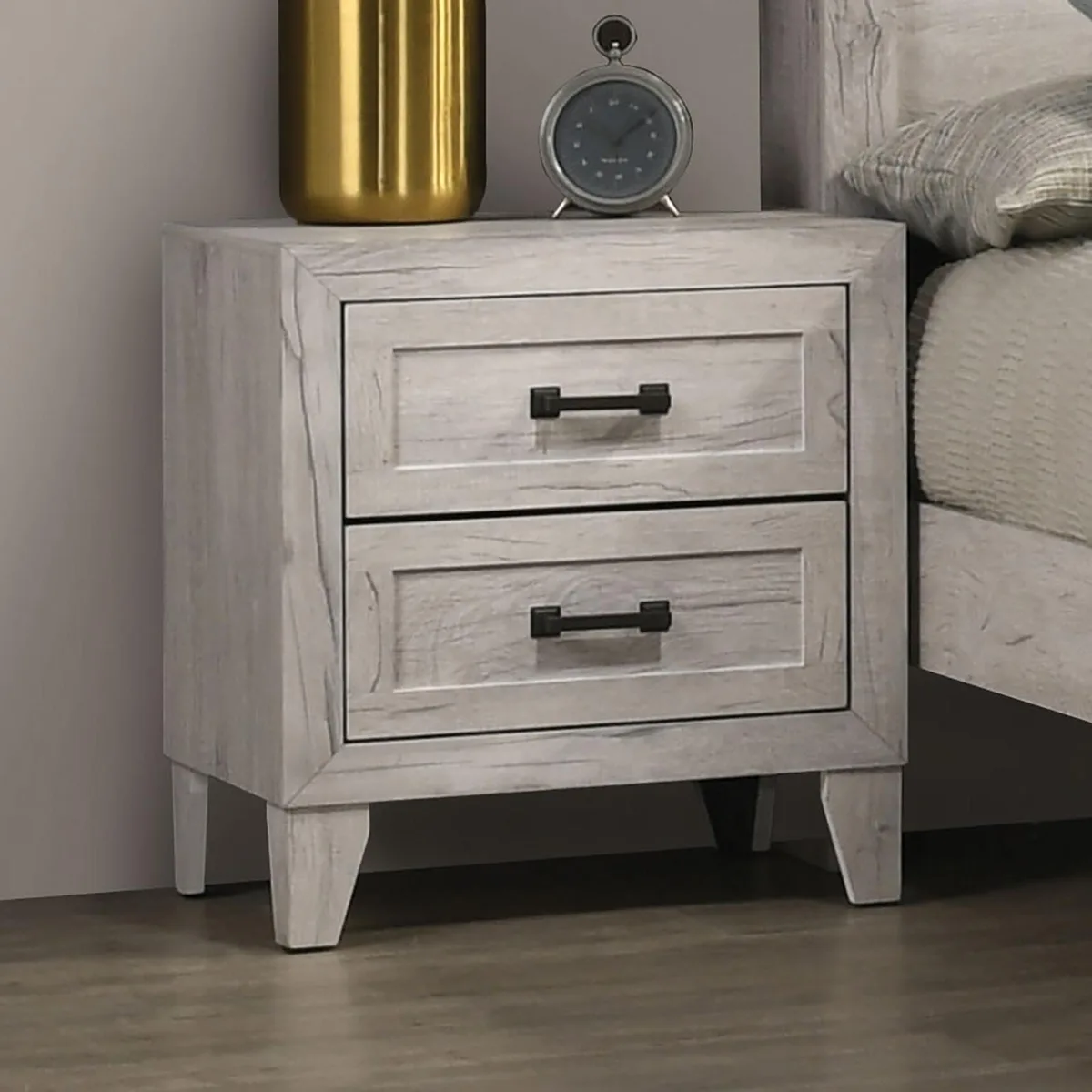tuphen tuphen Bedroom Set Nightstand White Wash 21.5"W 16.5"D 23.5"H 2-Drawer — product photo