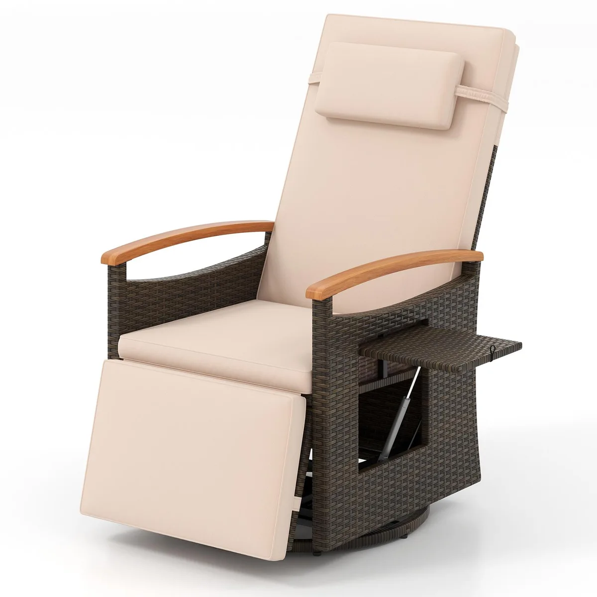 SlickBlue SlickBlue Rattan Swivel Recliner Chair Beige 150° 360° — product photo