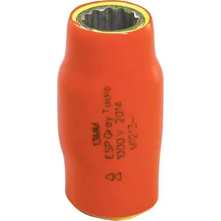 13mm 1/2" drive 12-point insulated socket with orange and yellow safety layers