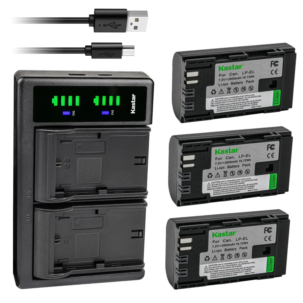 Kastar Kastar LP-EL 3-pack batteries + LTD2 USB charger — product photo