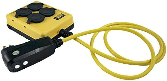 TAURKENAM TAURKENAM Yellow Jacket 2516 Coleman Duplex Right Angle Quad Box GFCI Power Adapter 125V 15A 14/3 AWG SJTW — product photo