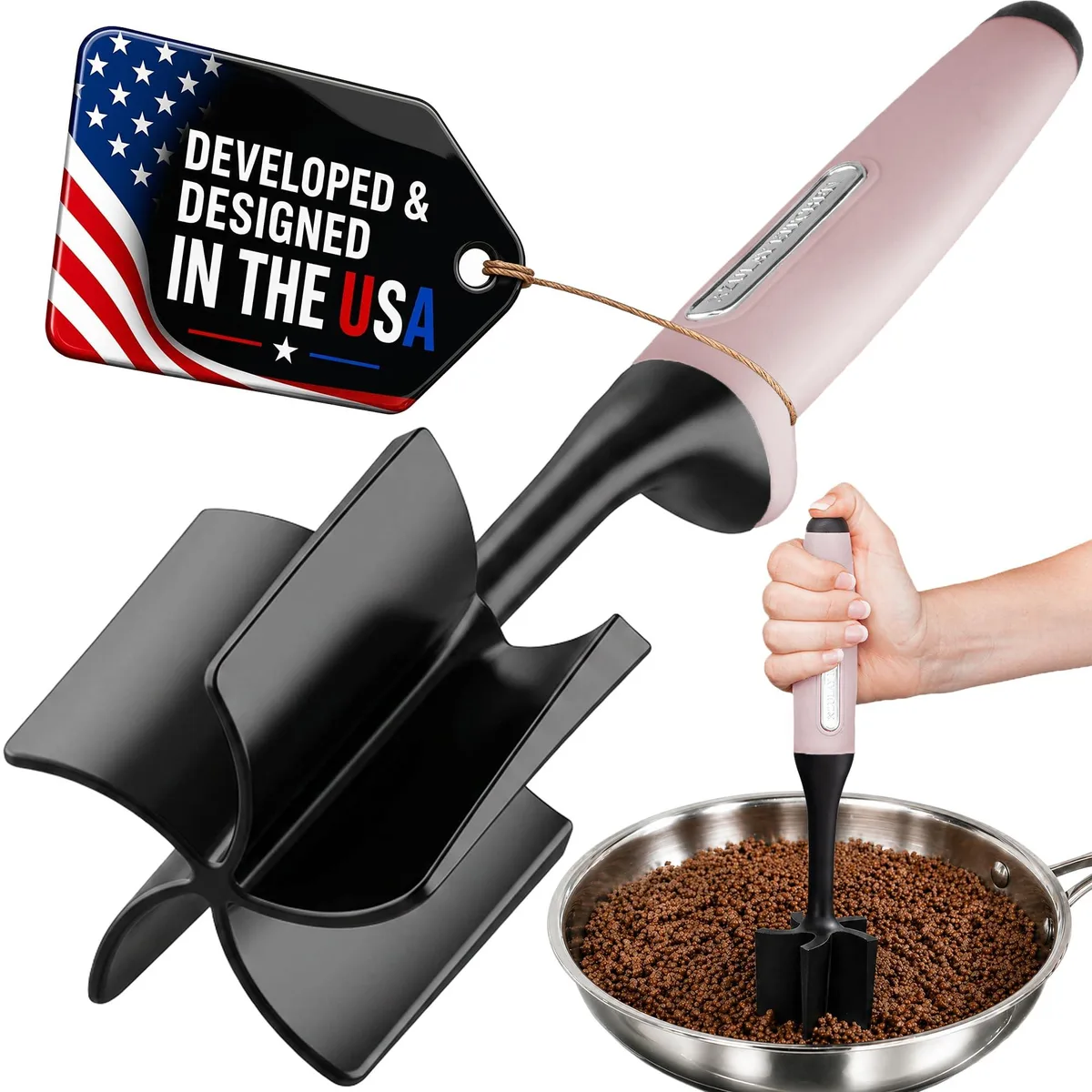 Pink nylon 5-blade meat chopper with soft TPR handle