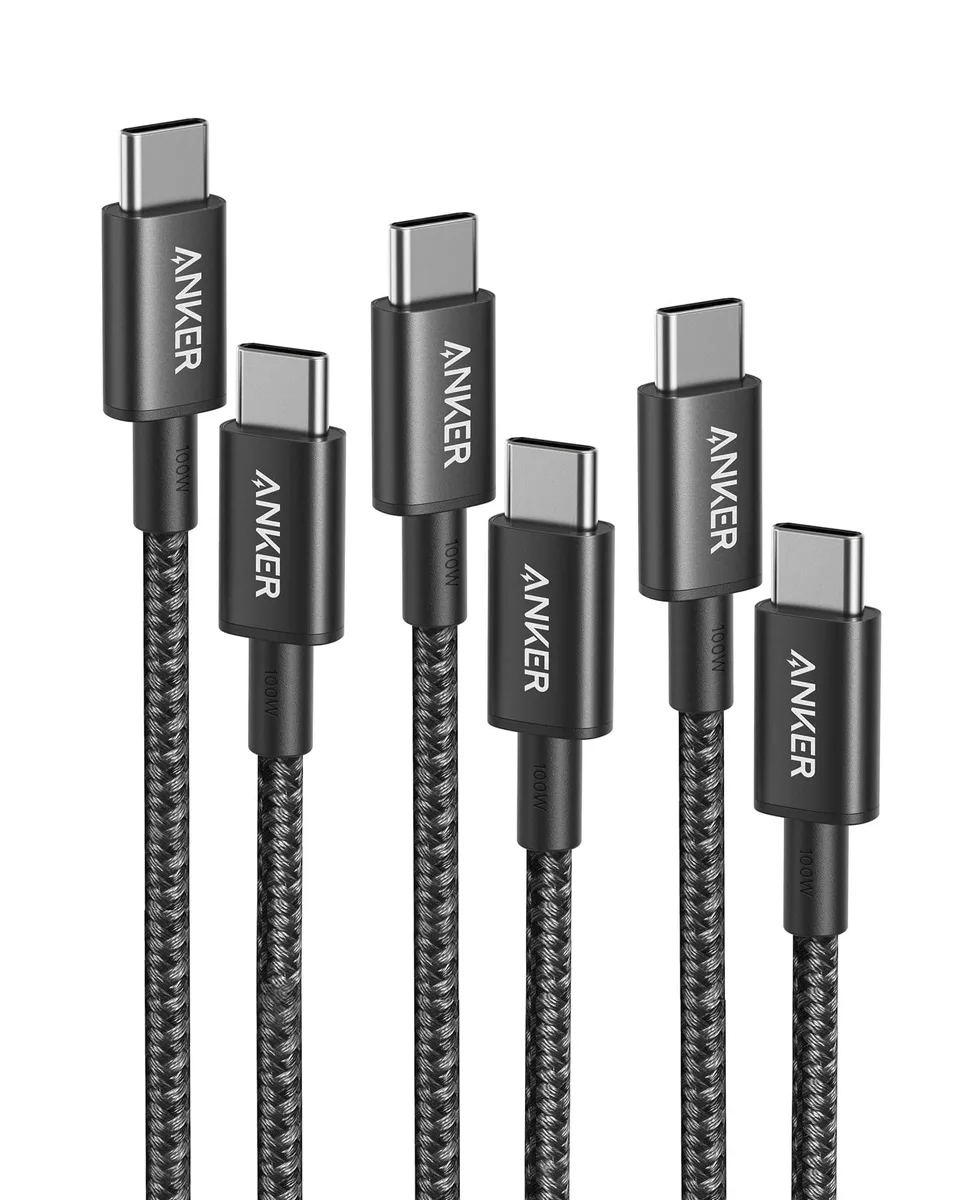 Two black nylon USB-C cables coiled together, male-to-male connectors visible