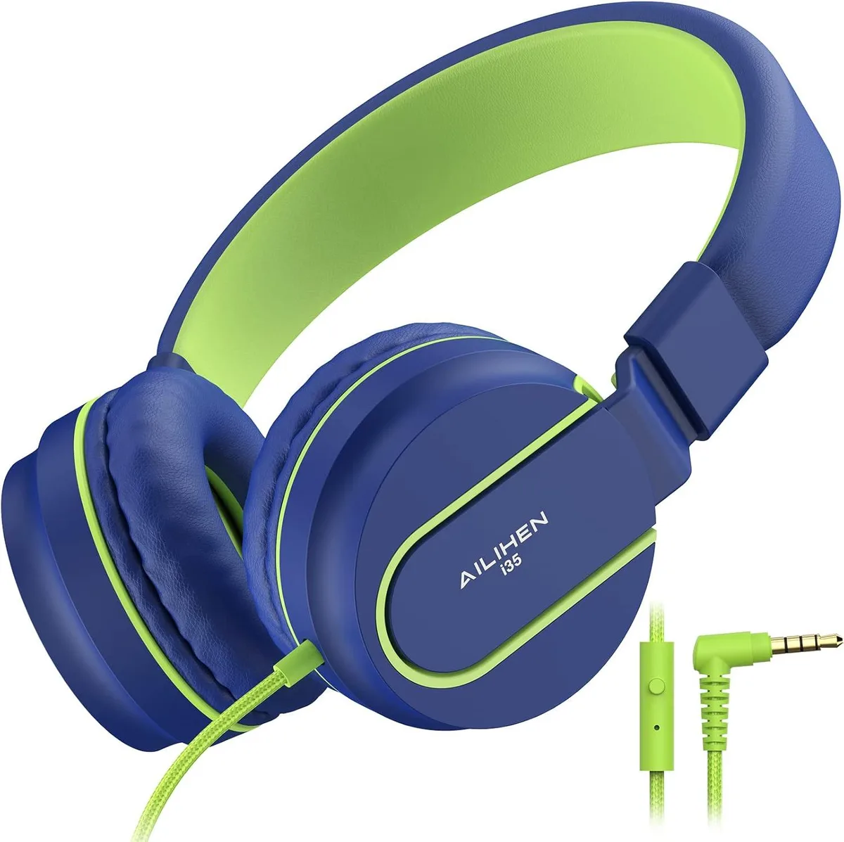 TUKO TUKO I35 Kids Headphone 93dB Volume Limited Foldable Blue Green — product photo