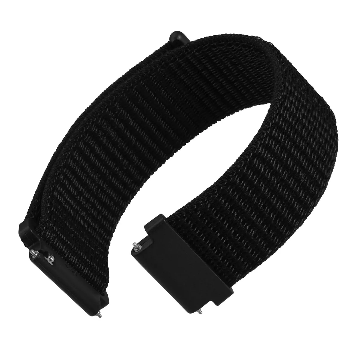 Black 22mm nylon watch strap with hook-and-loop closure and quick-release spring bars