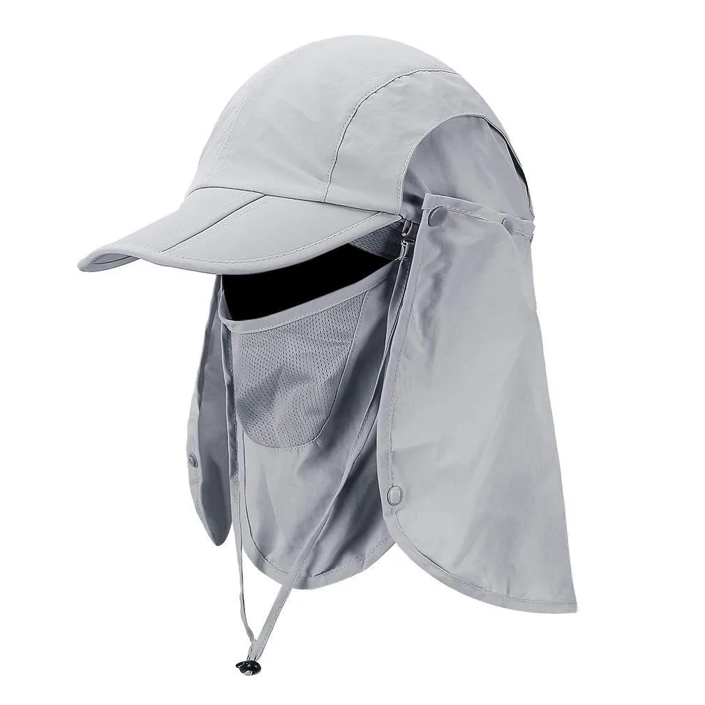Foldable Sun Cap UPF 50+ with Removable Face Mask Neck Flap Light Gray — product photo