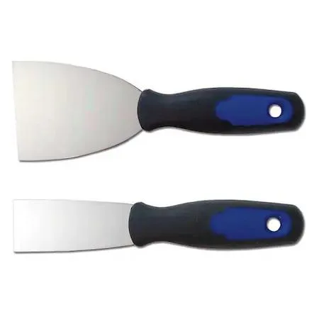Two putty knives with carbon steel blades and ergonomic handles