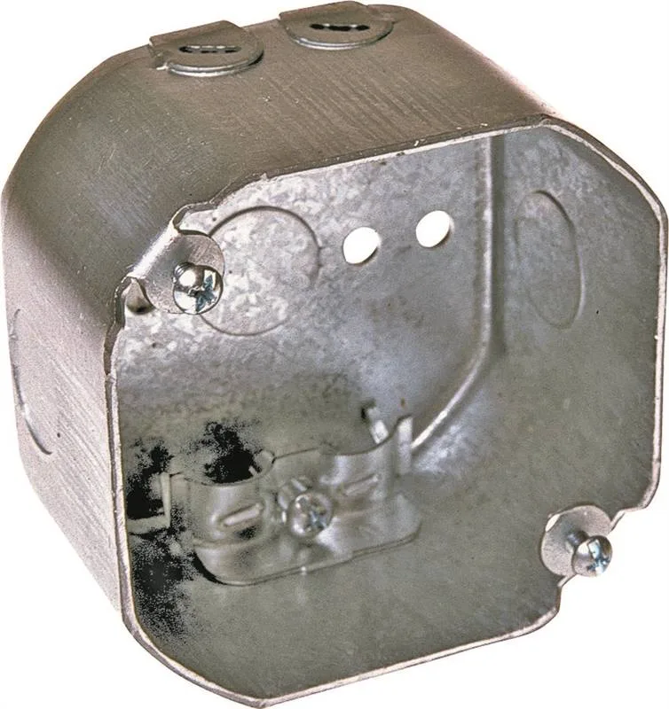 Silver galvanised steel octagon electrical box with side and back knockouts