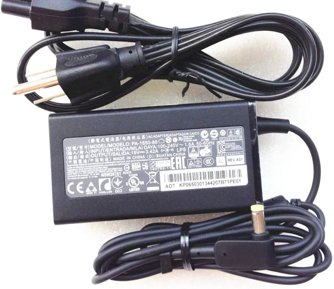 E-buy E-buy AC Adapter 19V 3.42A 65W 5.5mm×1.7mm Yellow Tip US Plug — product photo
