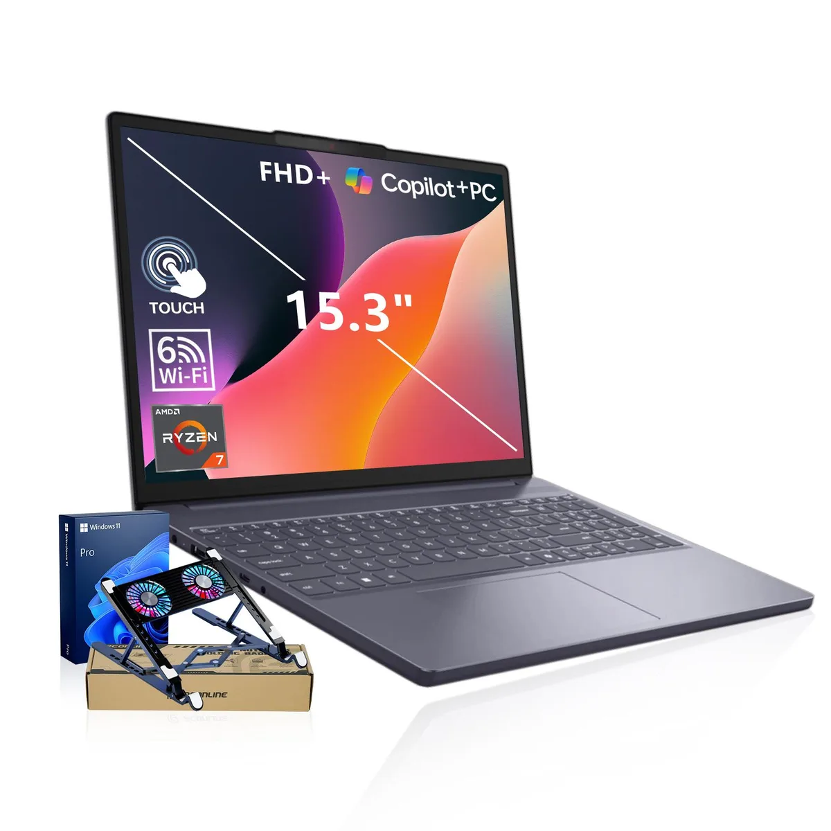 Lenovo Lenovo IdeaPad Slim 3 15.3" Touchscreen Laptop Ryzen 7 170 32GB DDR5 1TB SSD Grey with PCO Cooler — product photo