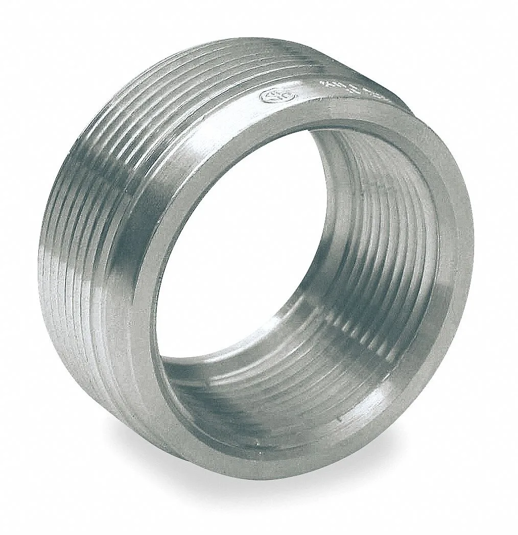 Aluminium reducing bushing, 2 in to 1-1/2 in threaded, plain finish