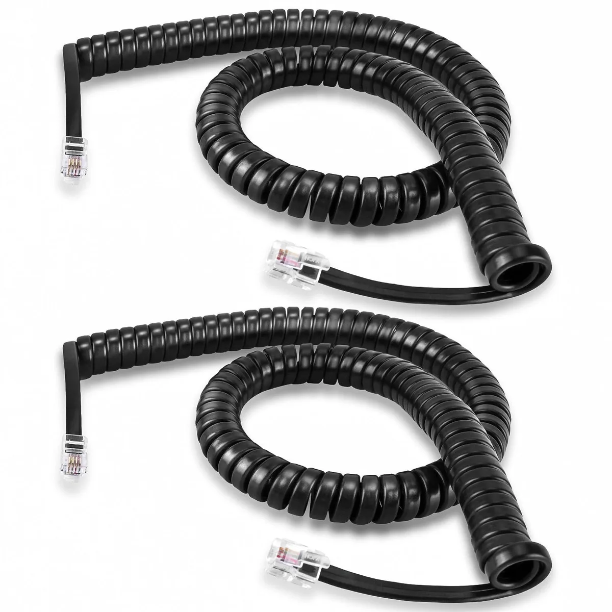  GE 2 Pack Handset Telephone Cord 12 ft Uncoiled 1.5 ft Coiled Black — product photo