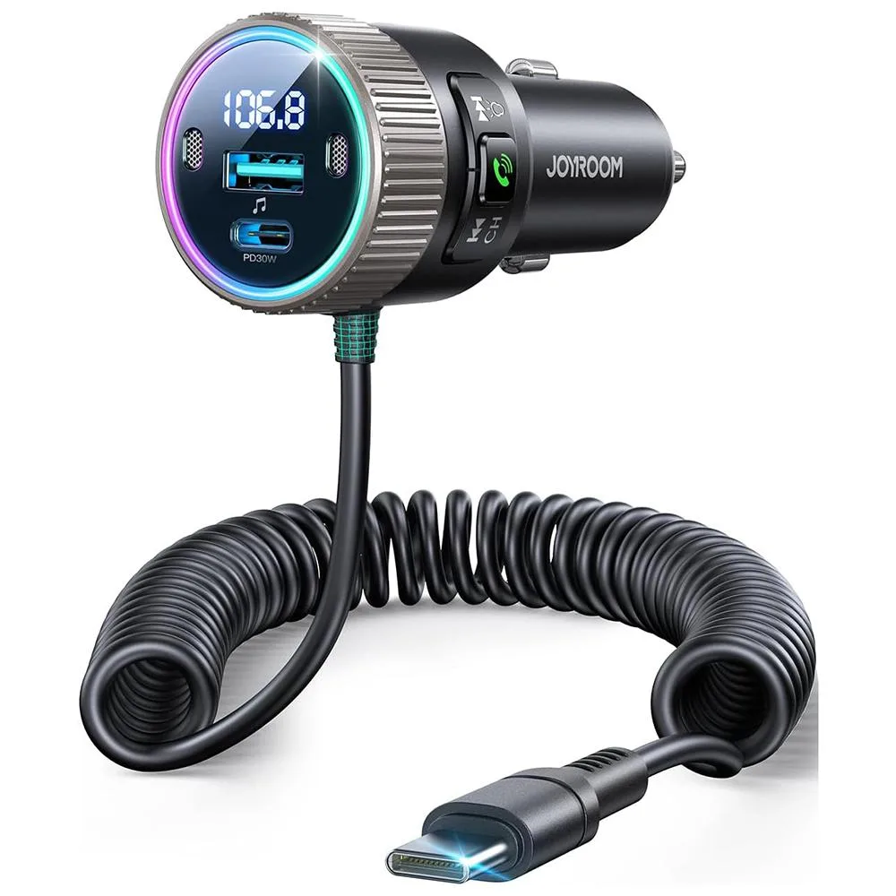 SMA SMA Bluetooth 5.4 Car Adapter 60W FM Transmitter PD 30W Type C Coiled Cable 30W car electronics accessory — product photo