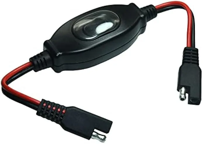 Red-black 16 AWG SAE extension cable with inline switch, 30 cm long
