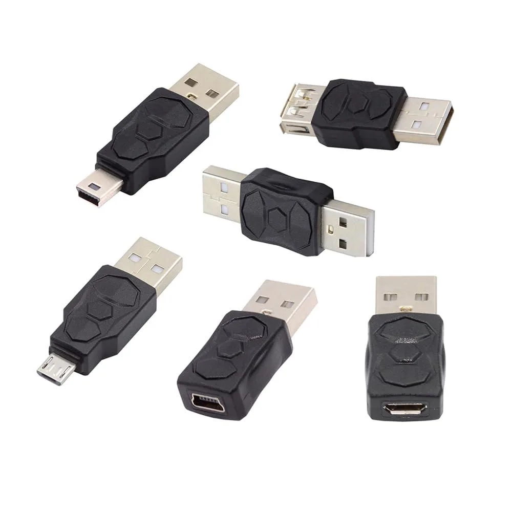 Set of five small USB 2.0 adapters with Type-A female and various mini and micro connectors
