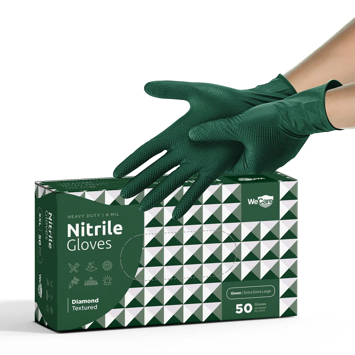 WeCare WeCare Diamond Texture Gloves Green XXL 50 Count Home Health Care — product photo