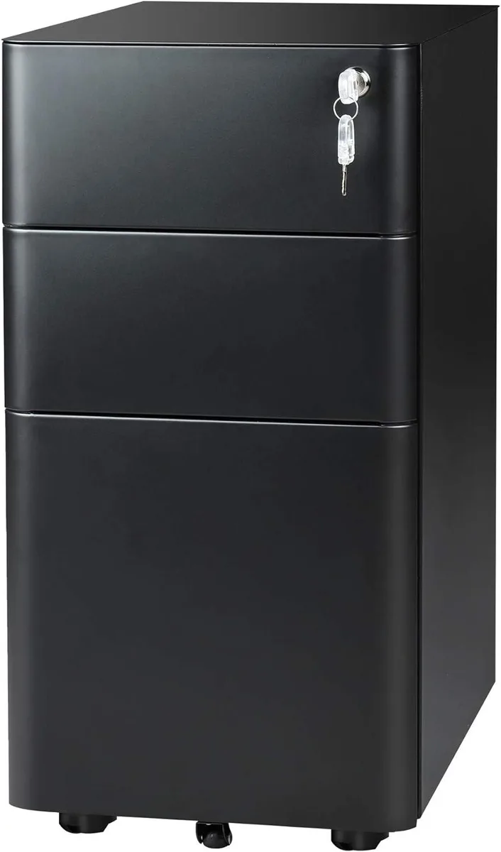 BFKK BFKK 3-Drawer Slim File Cabinet Black 11.8"W 17.7"D 23.0"H 5 Casters 330 lbs — product photo