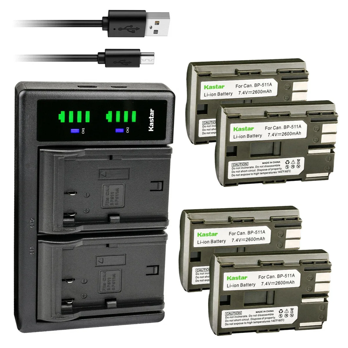 Kastar Kastar 4-Pack BP-511 Battery &amp; LTD2 USB Charger — product photo