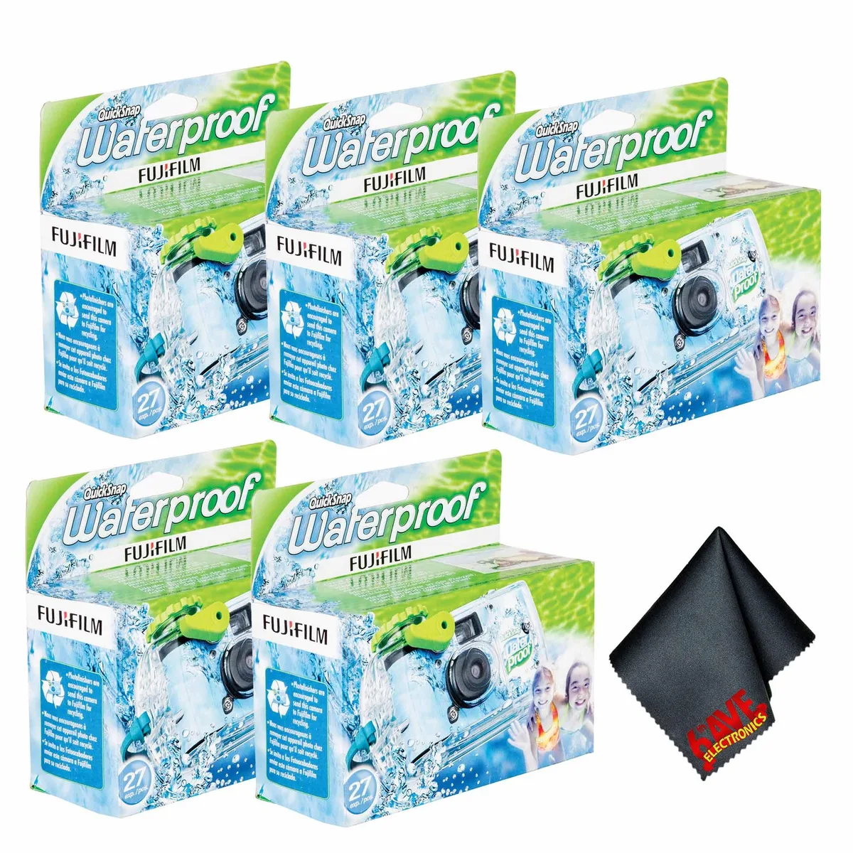 FUJIFILM FUJIFILM QuickSnap 800 Waterproof 35mm Disposable Film Camera (27 Exposures) 5-Pack with Cleaning Cloth — product photo
