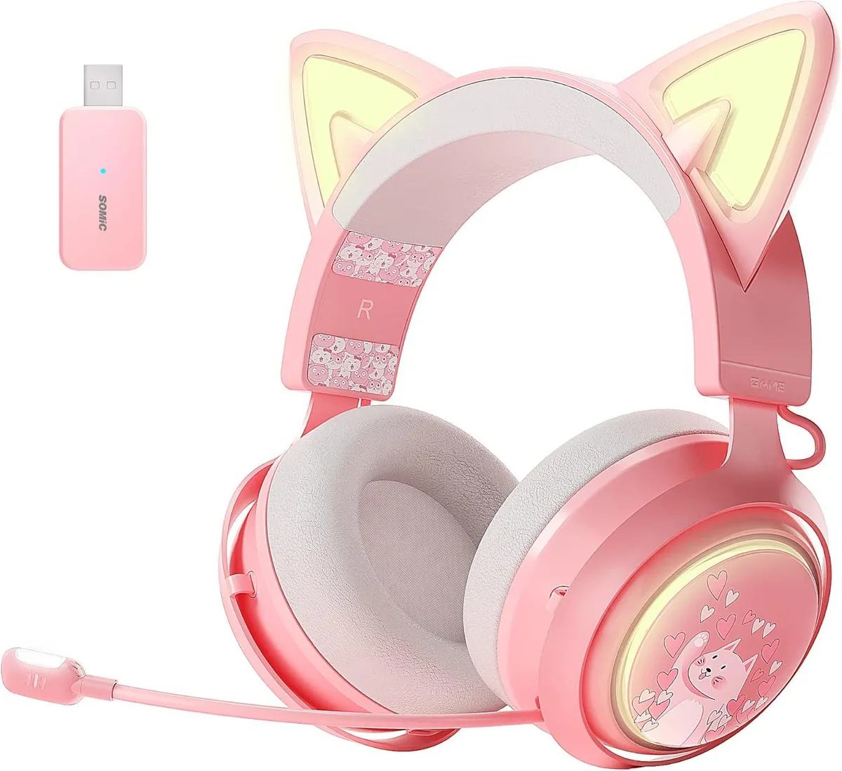 lelisten lelisten GS510 Cat Ear Headset 2.4G Wireless 7.1 50mm Retractable Mic RGB Pink — product photo