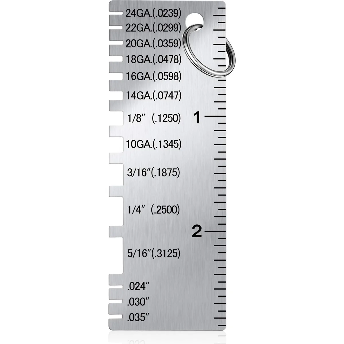 Stainless steel thickness gauge, 1.0 by 2.8 inches, one-sided scale