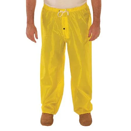 Yellow polyurethane rain pants size M with drawstring waist and storm cuffs
