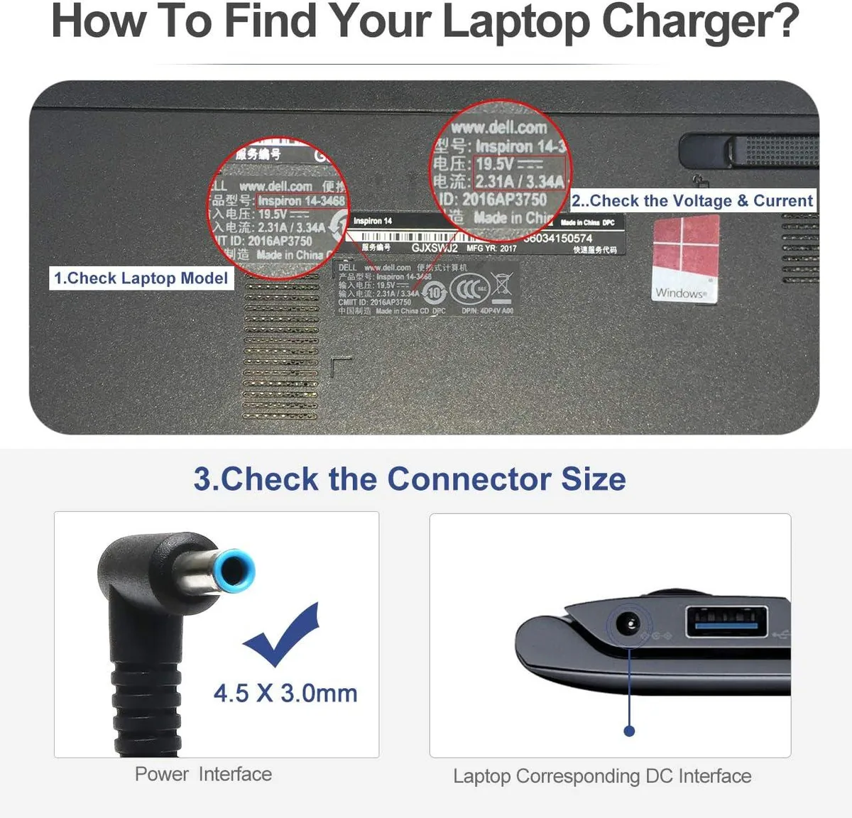 Black rectangular AC adapter with blue-tip barrel connector and detachable power cord