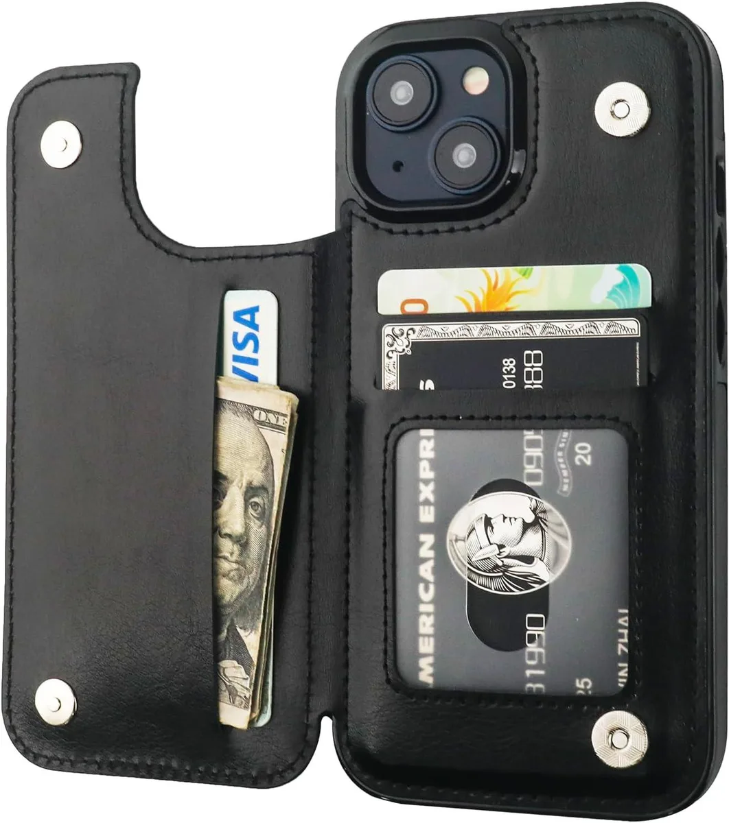 TAURKENAM TAURKENAM iPhone 15 Wallet Case with Card Holder and Kickstand Black — product photo