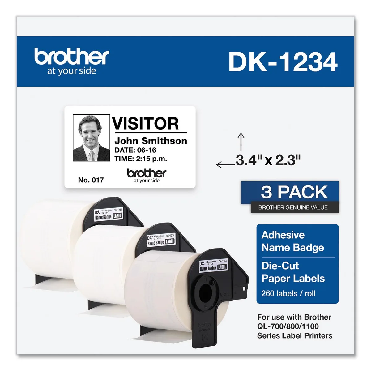 Brother Brother DK12343PK Label 2.3 x 3.4" 260/Roll 3 Rolls — product photo