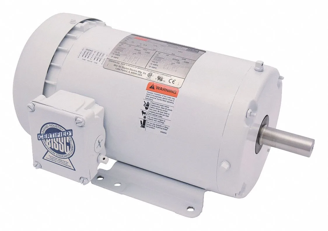 Dayton 1.5 HP three-phase washdown motor TEFC steel frame