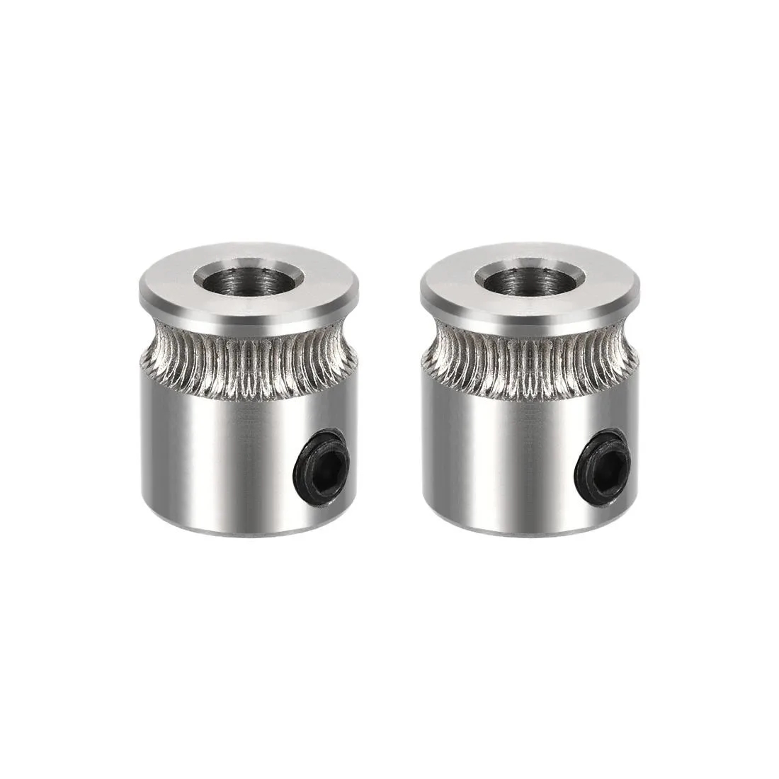 Two stainless steel MK7 drive gears 12mm wide 13mm tall with 5mm bore for 1.75mm filament