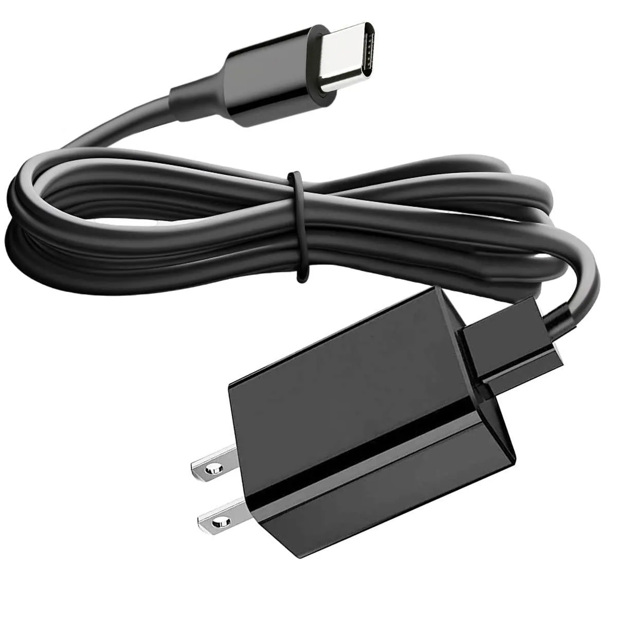 White USB-C wall charger and matching 5ft cable on a plain background