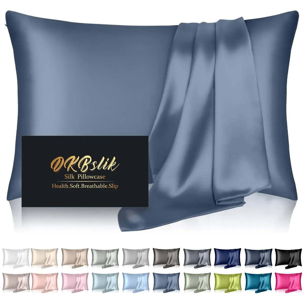 Two ash-blue mulberry silk pillowcases with hidden zippers