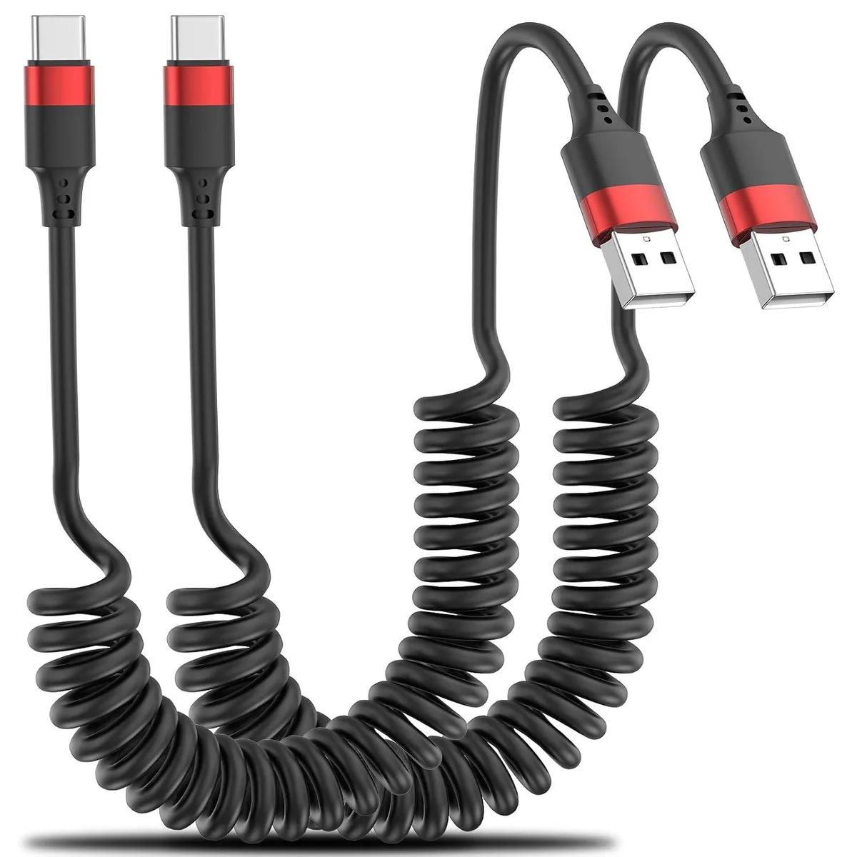 Kootion Kootion Coiled USB-C Car Cable 2 Pack 1ft-2.5ft 3A 480Mbps — product photo