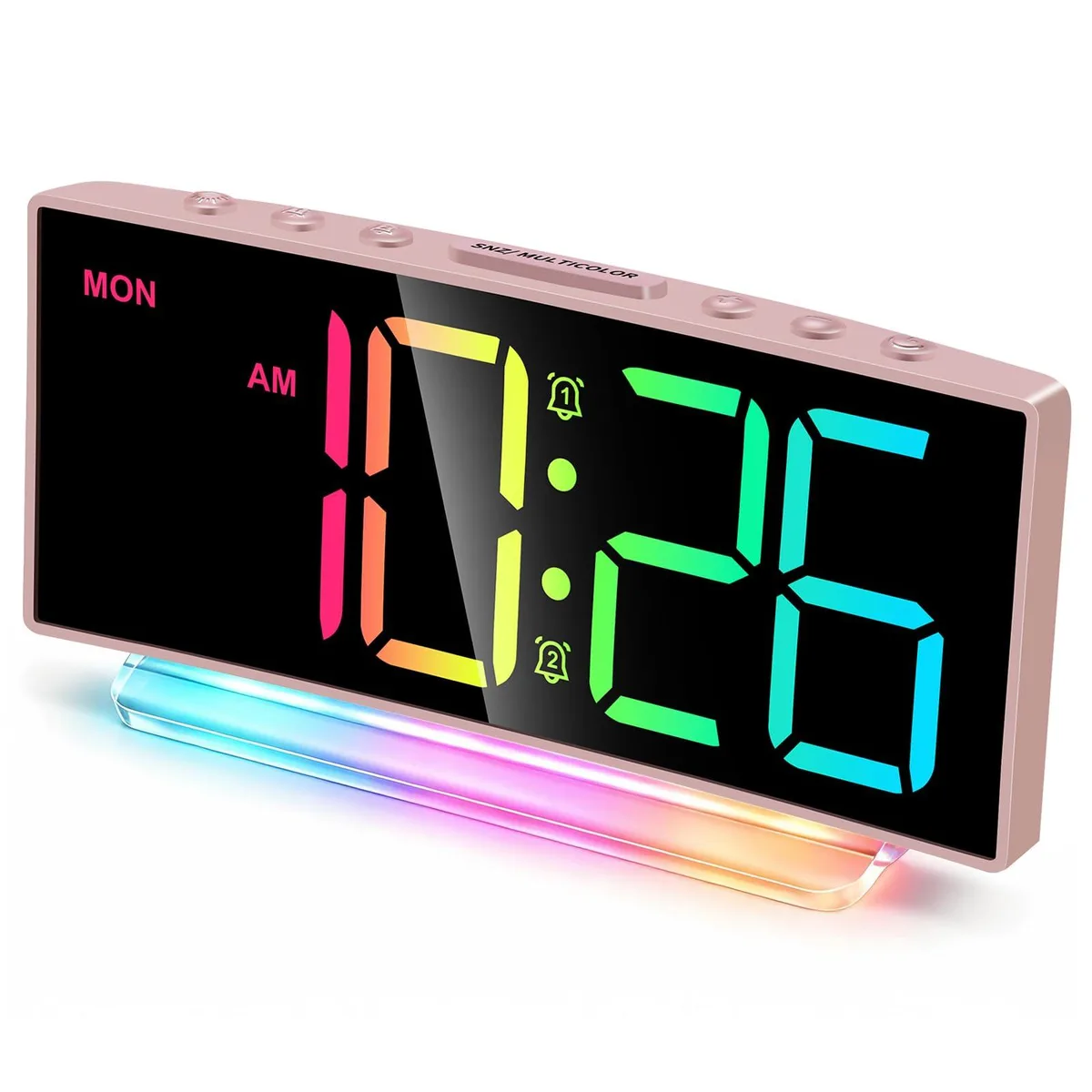Pink curved digital alarm clock with LED display