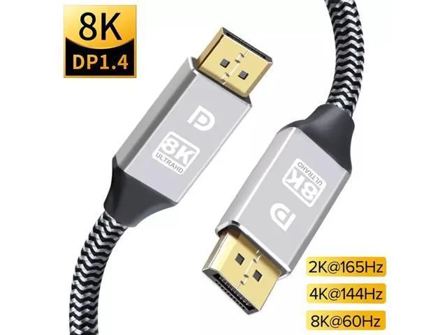 WISDUM WISDUM DisplayPort cable 8K 10ft silver 1.4 28 AWG 24K gold braided nylon — product photo