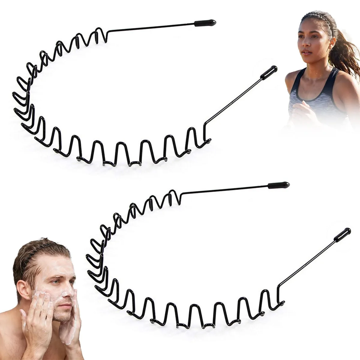  2 Pcs Metal Headband Spring Wavy Non Slip Elastic Wire Hair Band — product photo