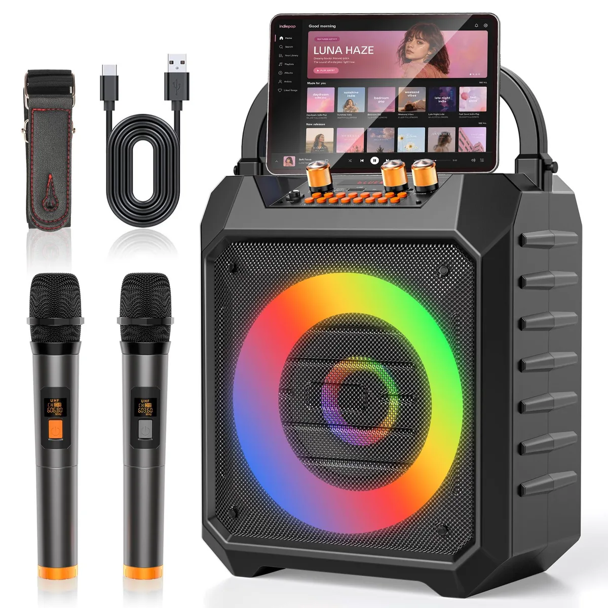  VICTRESS VT-K168B Karaoke System 2 Wireless Mics Bluetooth 5.0 Black — product photo