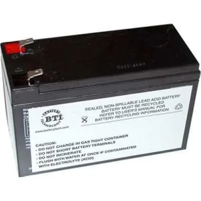 A rectangular black sealed lead-acid battery with terminal connectors and cables