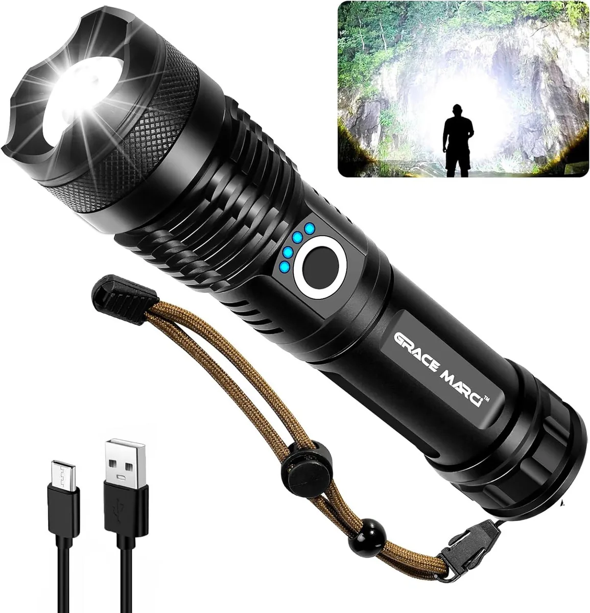 NShi NShi 150000 Lumens Rechargeable Flashlight IP55 5 Modes — product photo