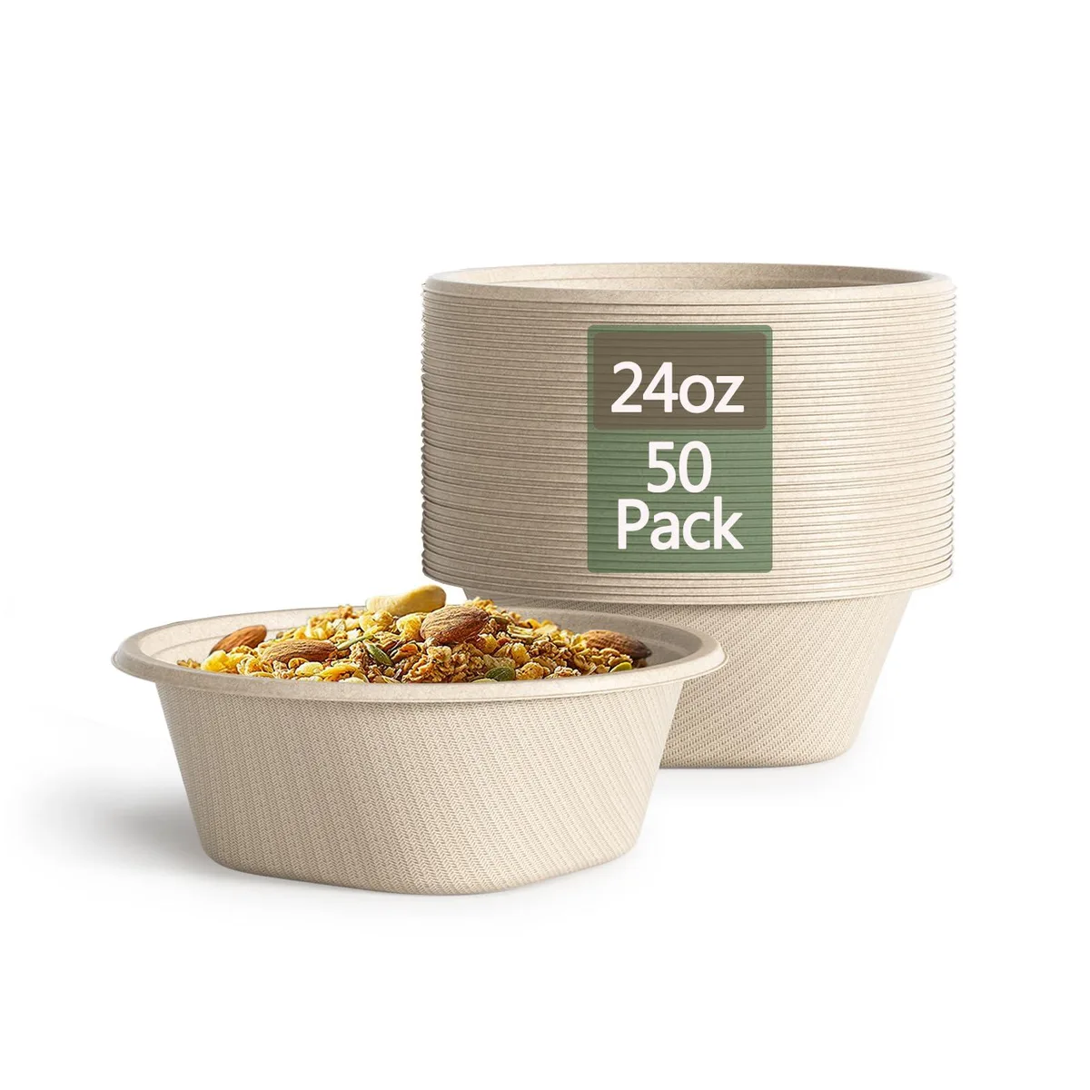 Round brown paper bowl, 24 oz, pack of 50