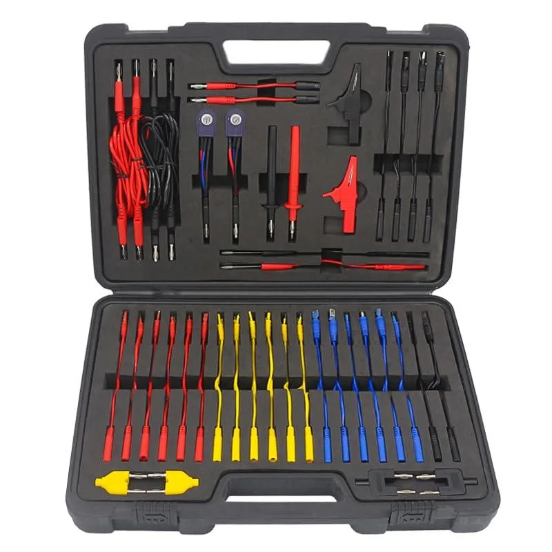 92-piece automotive circuit test leads kit in a portable carrying case with alligator clips, probes, connectors and adapter cables