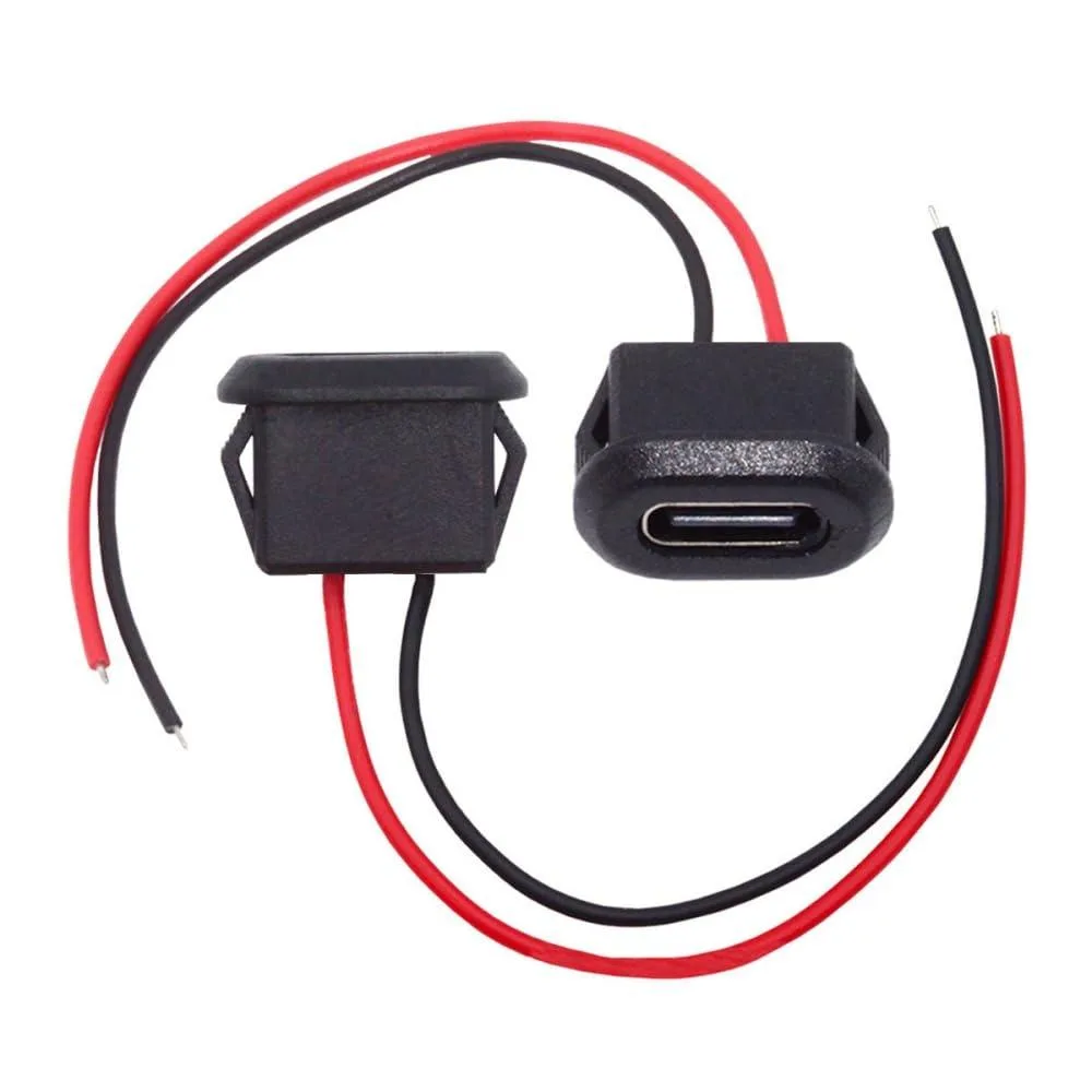 LORDWORLD LORDWORLD USB 2.0 Type-C Female Latch Mount to 2-Pin Pigtail Cable 10cm 2pcs — product photo